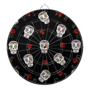 Cible De Fléchettes RAB Rockabilly Sugar Skulls Roses sur fond noir