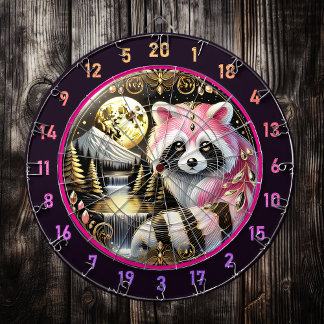 Cible De Fléchettes Raccoon Rose Étincelle Sous Lune D'Or