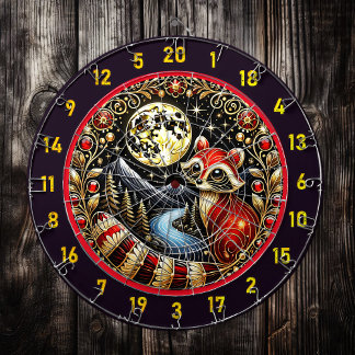 Cible De Fléchettes Raccoon Rouge Majestueux Avec Lune Dorée