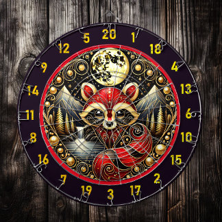 Cible De Fléchettes Raccoon rouge vif sous ciel étoilé