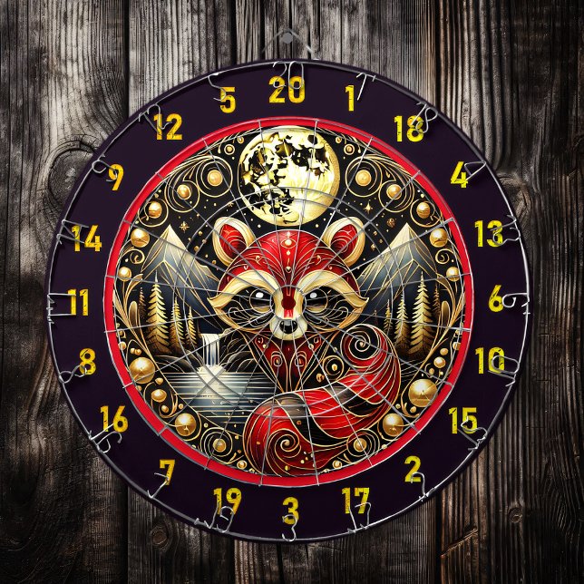 Cible De Fléchettes Raccoon rouge vif sous ciel étoilé (Créateur téléchargé)