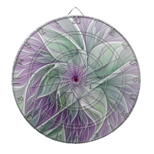 Cible De Fléchettes Rêve de fleurs, Abstrait violet vert Fractal Art