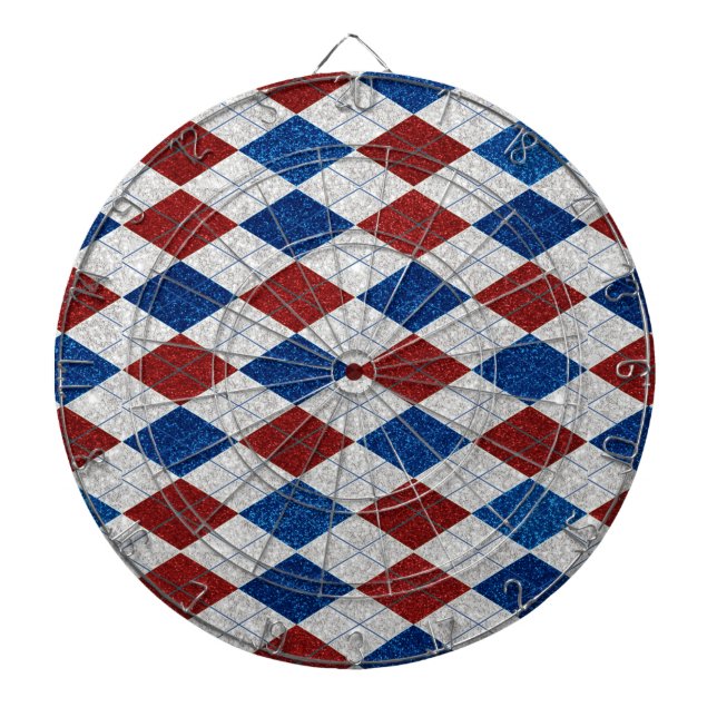 Cible De Fléchettes Rouge, Blanc, Bleu Argyle Juillet 4 Paillettes (Devant)