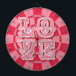 Cible De Fléchettes Ruby Red and Pink Vintage LOVE Cute Retro Design<br><div class="desc">Ruby Red and Pink Vintage LOVE Cute Retro Design Dartboard.  Perfect for an engagement party or wedding celebration! Also makes a beautiful housewarming keepsake!</div>