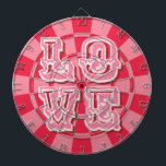 Cible De Fléchettes Ruby Red and Pink Vintage LOVE Cute Retro Design<br><div class="desc">Ruby Red and Pink Vintage LOVE Cute Retro Design Dartboard.  Perfect for an engagement party or wedding celebration! Also makes a beautiful housewarming keepsake!</div>