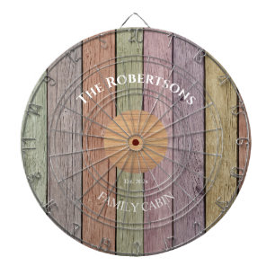 Cible De Fléchettes Rustic Wood Plank Pastel Nom de famille Cabine