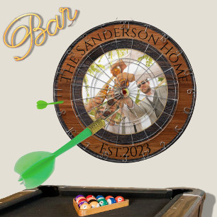 Cible De Fléchettes Rustic Wood Tone Nom de famille Photo