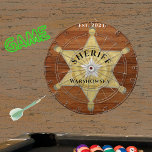 Cible De Fléchettes Rustic Wood tone Sheriff Badge Star, Browns Wood<br><div class="desc">Rustic Wood tone Sheriff Badge Star,  Browns Wood grain  Dart Board. A rustic Faux wood inlay game makes the perfect personalized Gift,  it's great for individuals who work for the sheriff's office or for the unit to play with. Our easy-to-use template makes personalizing easy.</div>