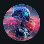 Cible De Fléchettes Sagesse Alien Psychédélique Scifi Art<br><div class="desc">Portrait futuriste de la Sagesse Alien regardant loin sur l'espace profond. Peinture d'Art numérique Copyright BluedarkArt TheChameleonArt.</div>