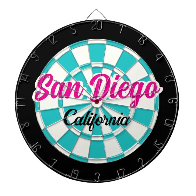 Cible De Fléchettes San Diego CA Rose Chaud Turquoise Blanc Noir (Devant)
