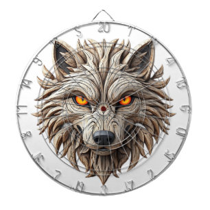 Cible De Fléchettes Sculpture de loup en bois avec motifs géométriques