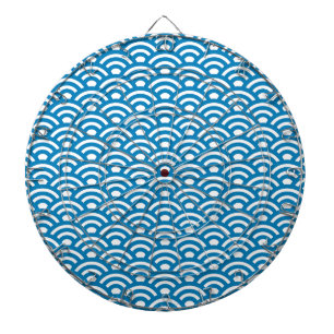 Cible De Fléchettes Seigaiha, Vagues, Japonais, Bleu et Blanc