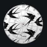 Cible De Fléchettes Silhouettes d'oiseaux hirondelles Thunder_Cove<br><div class="desc">Swallow Birds Silhouettes courtisant vol,  pour personnaliser en changeant de nom sur n'importe quelle couleur arrière - plan</div>