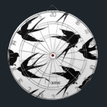 Cible De Fléchettes Silhouettes d'oiseaux hirondelles Thunder_Cove<br><div class="desc">Swallow Birds Silhouettes courtisant vol,  pour personnaliser en changeant de nom sur n'importe quelle couleur arrière - plan</div>