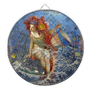 Cible De Fléchettes Sirène du Verseau Art Gothique Bleu