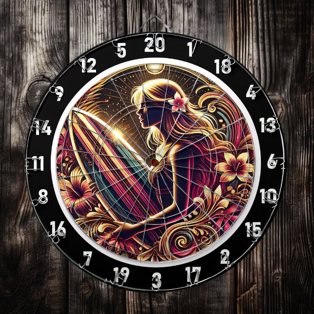 Cible De Fléchettes Soleil doré surfer avec Neon Glow (Créateur téléchargé)