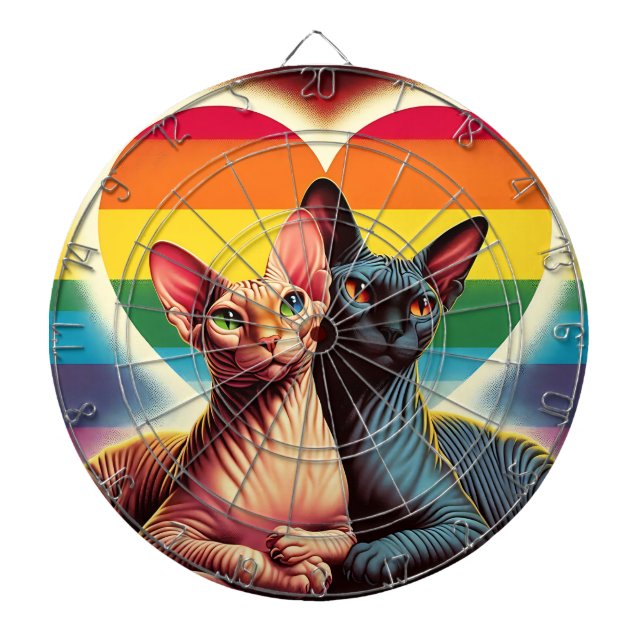 Cible De Fléchettes Sphynx Chats Dartboard LGBTQ Drapeau Amour Coeurs  (Devant)