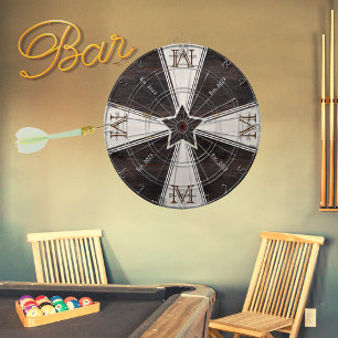 Cible De Fléchettes Star Rustic Bois Tone Famille Monogramme