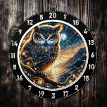 Cible De Fléchettes Starlit Wisdom Owl Dartboard Art<br><div class="desc">Transformez votre espace en une retraite sereine avec le "Starlit Wisdom Owl Dartboard Art." Ce somptueux tableau de bord présente une chouette magnifique perchée sous un ciel étoilé. Des accents dorés complexes et des orbes célestes lumineuses encadrent le regard sage de la chouette, créant une pièce impressionnante qui mêle art...</div>