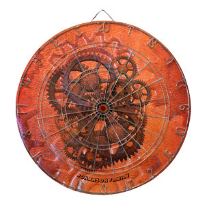 Cible De Fléchettes Steampunk Scifi Gears Orange Machine du XIXe siècl