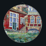 Cible De Fléchettes Suède, Paysage Traditionnel<br><div class="desc">Suède, Paysage traditionnel - Une peinture acrylique créée sur toile par moi. Ce tableau s'inspire d'une cour intérieure située dans un endroit privé en Suède. Les textures, les motifs, les nuances extraordinaires de fauu rouge et le design architectural ont été stylisés afin de transmettre de façon caractéristique l'ambiance énigmatique qui...</div>