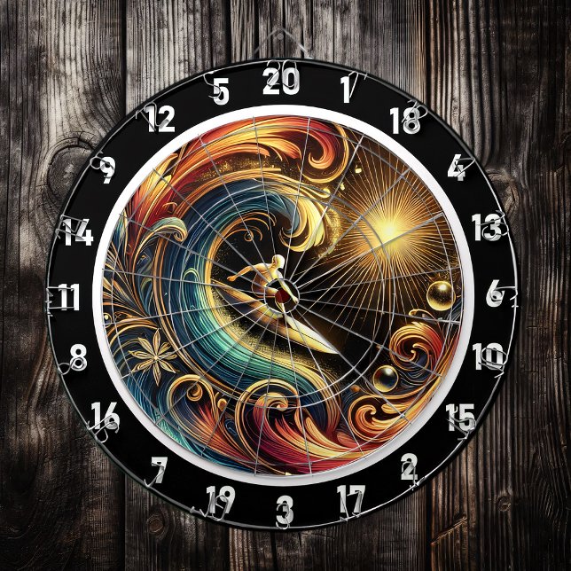 Cible De Fléchettes Sunset Surfer Wave Tropical Wall Art (Créateur téléchargé)