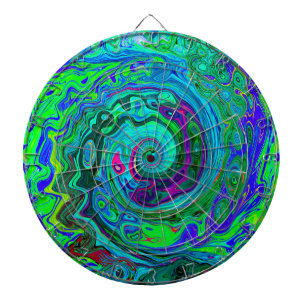 Cible De Fléchettes Super Abstrait Retro Green et Blue Swirl