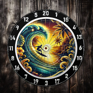 Cible De Fléchettes Surfer Riding Sunset Wave Wall Art