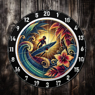 Cible De Fléchettes Surfer sur vague avec des vibes de coucher de sole