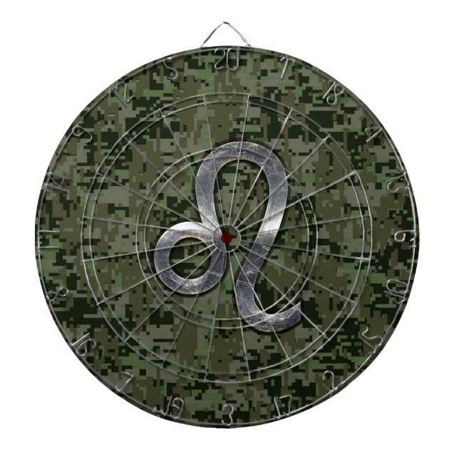 Cible De Fléchettes Symbole de Leo Zodiac sur Camo numérique Woodland (Devant)