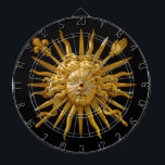 Cible De Fléchettes Symbole de Louis XIV le Roi Soleil<br><div class="desc">Symbole de Louis XIV le Roi Soleil (Roi Soleil) sur la porte d'or du Château de Versailles avec arrière - plan noir</div>