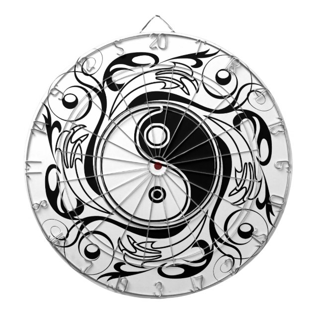 Cible De Fléchettes Symbole Yin & Yang Tatouage Noir et Blanc (Devant)