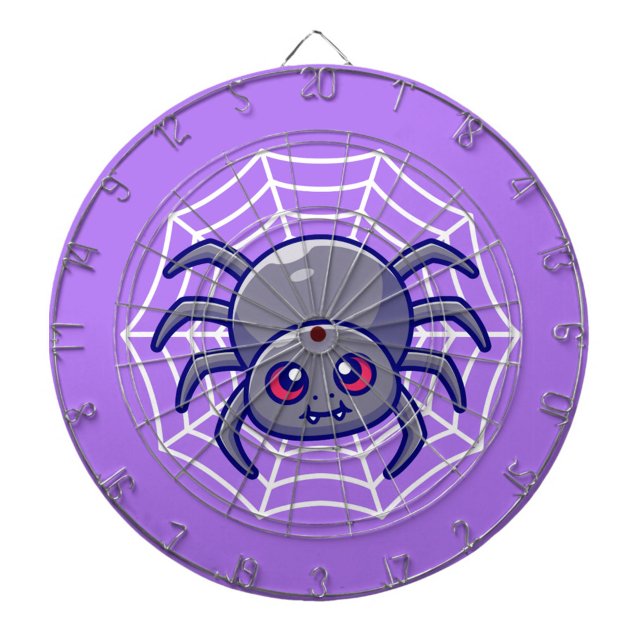 Cible De Fléchettes Tableau de fléchettes Toile d'araignée (A playful animated spider spins in its web on a vibrant purple background. )