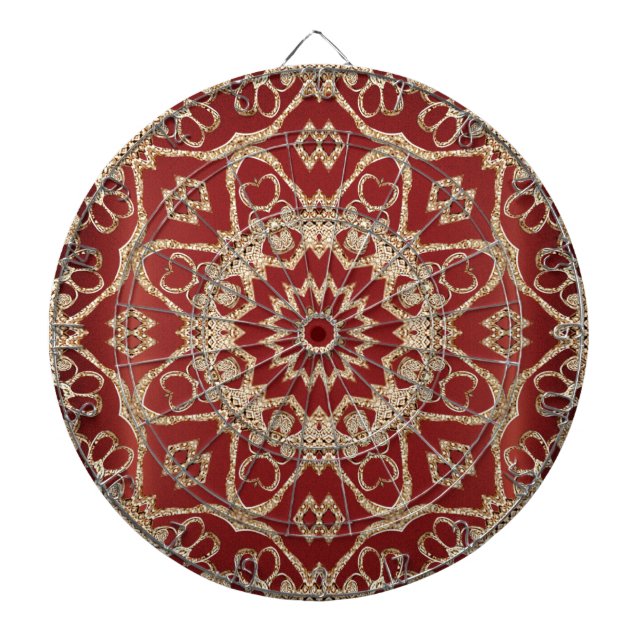 Cible De Fléchettes Tableau moderne doré rouge à motif floral (Devant)