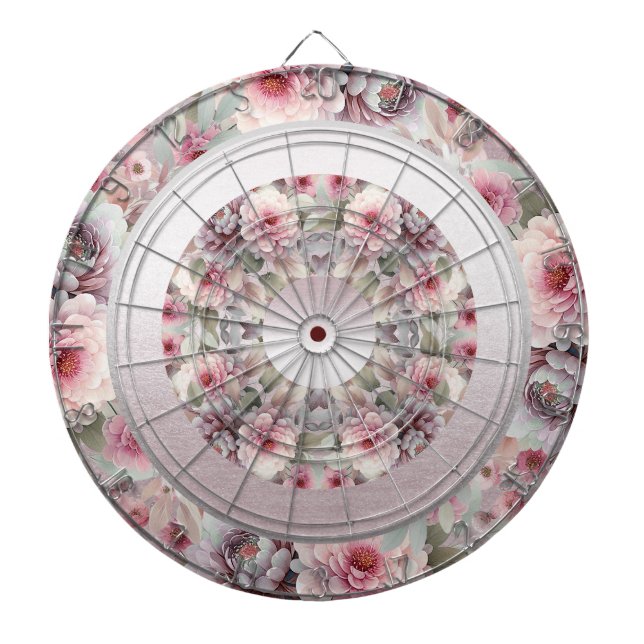 Cible De Fléchettes Tableau moderne rose blanc floral (Devant)