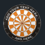 Cible De Fléchettes Tableau noir et orange avec texte personnalisé<br><div class="desc">Tableau noir et orange et deux zones de texte personnalisées en cercle.</div>