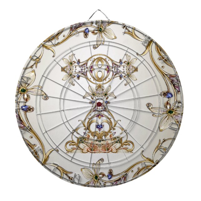 Cible De Fléchettes Tableau noir floral or blanc (Devant)