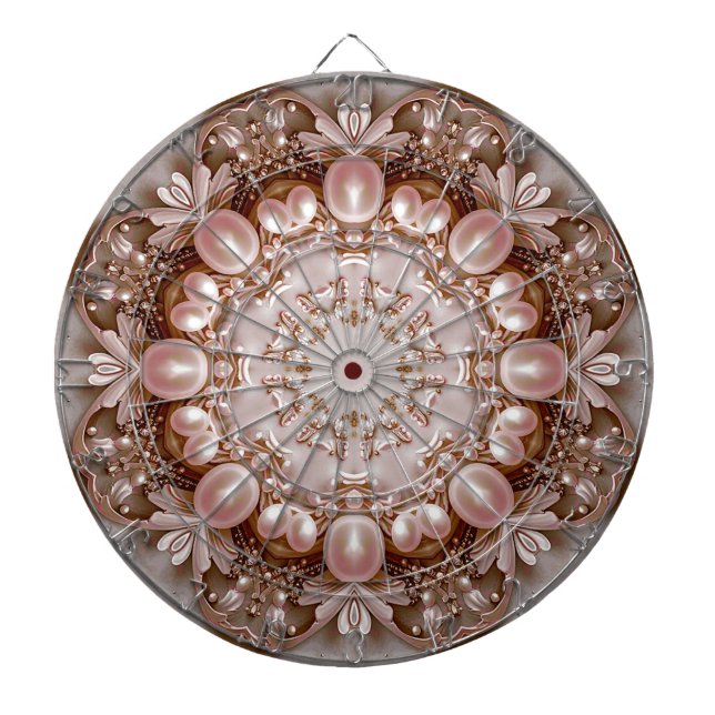 Cible De Fléchettes Tableau Orné de Perles Roses et Fleurs (Devant)