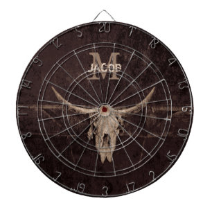 Cible De Fléchettes Taureau crâne Ouest Brown Beige Vieux Monogramme 