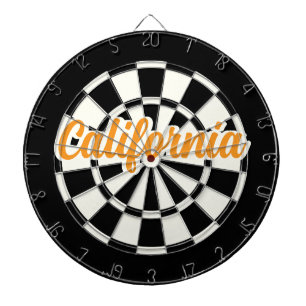 Cible De Fléchettes Texte Orange Californie Noir et Blanc Rétro