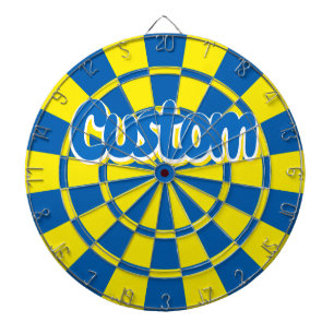 Cible De Fléchettes Texte personnalisable bleu et jaune avec contour b