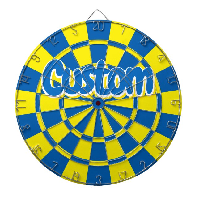 Cible De Fléchettes Texte personnalisable bleu et jaune avec contour b (Devant)