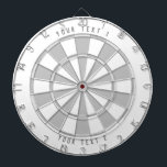 Cible De Fléchettes Texte personnalisé Niveaux de gris personnalisés b<br><div class="desc">Tableau noir blanc,  gris clair et gris moyen avec votre texte personnalisé courbé en haut et en bas.</div>