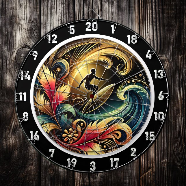 Cible De Fléchettes Toile de vague du coucher de soleil de surfeur tro (Créateur téléchargé)