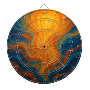 Cible De Fléchettes tourbillon de soleil jaune et bleu énergie abstrai