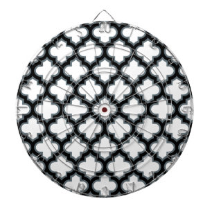 Cible De Fléchettes Trellis blanc et noir, treillis, Quatrefoil