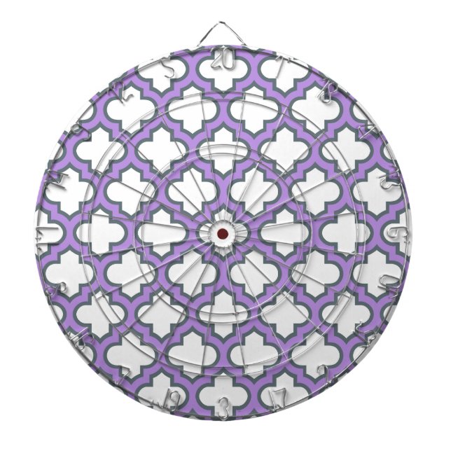 Cible De Fléchettes Trellis blanc et violet, treillis, Quatrefoil (Devant)