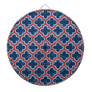 Cible De Fléchettes Trellis marocain bleu et rouge, treillis, Quatrefo