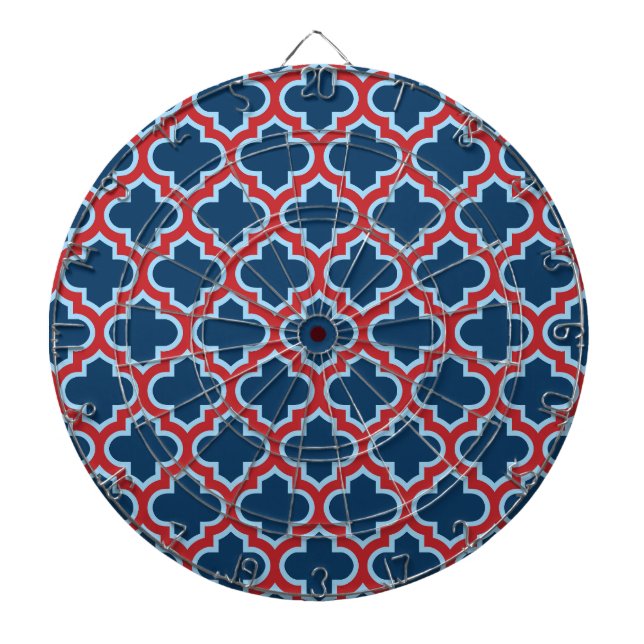 Cible De Fléchettes Trellis marocain bleu et rouge, treillis, Quatrefo (Devant)
