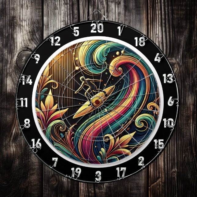 Cible De Fléchettes Tropical Surfer Sunset Wave Art Piece (Créateur téléchargé)